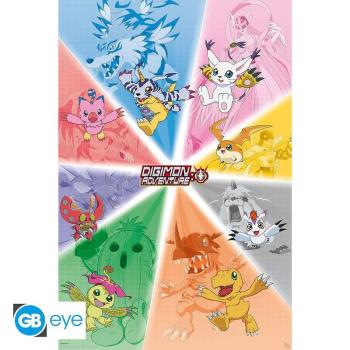 DIGIMON - Poster Maxi "Gruppe"  Machen Sie ein Abenteuer mit Agumon, Gabumon, Biyomon, Tentomon, Palmon, Gomamon, Patamon und Gatomon! Folgen Sie dieser bunten Gruppe in der Digi Welt mit diesem schönen Digimon Poster!